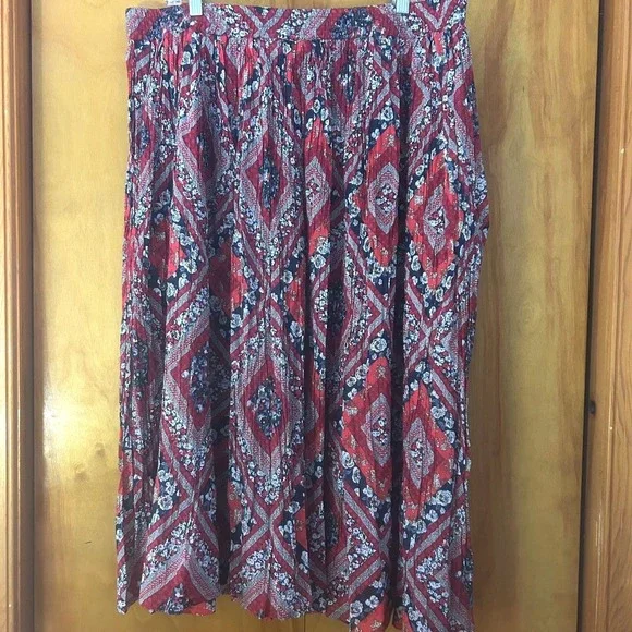 Vtg Collections Etc-Sz XXL-Pleated Skirt-Patchwork‎ Pattern-Elastic Waist-Boho - Picture 7 of 8